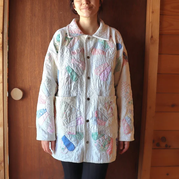 Upcycled Patchwork Quilt Chore Coat Barn Jacket M • L • XL - Picture 4 of 14